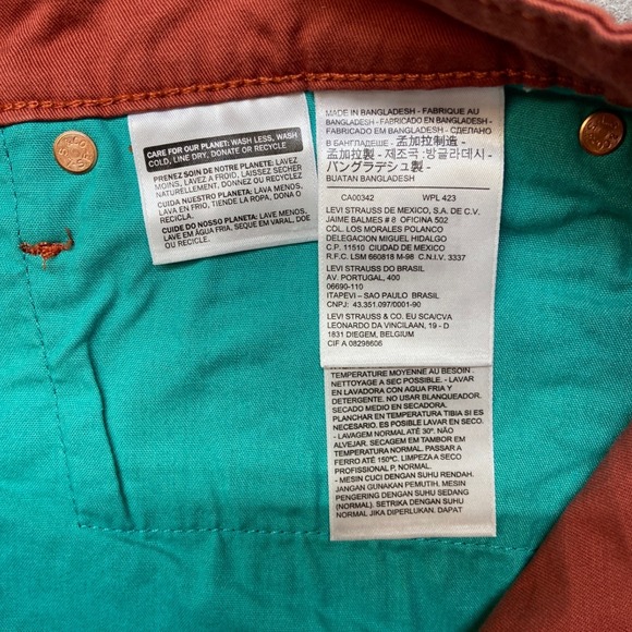 Levis 511 Slim Fit Pants Mens 34x32 Burnt Orange Chino 5-Pocket gusset crotch - Picture 5 of 10